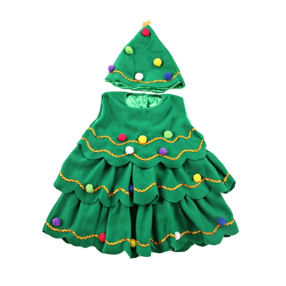 Toimothcn Clothes Set For Toddler Girls Christmas Tree Shape Performance Party Dress With Hat Warm Funny Loose Fit 2Pcs Outfits Sets For Girls Comfy Winter Clothing