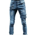 thumbnail image 1 of Toimothcn Denim Jeans For Men Slim Fit Ripped Stretch Distressed Stacked Straight Leg Motorcycle Jeans With Pockets Leisure Mens Clothes, 1 of 4