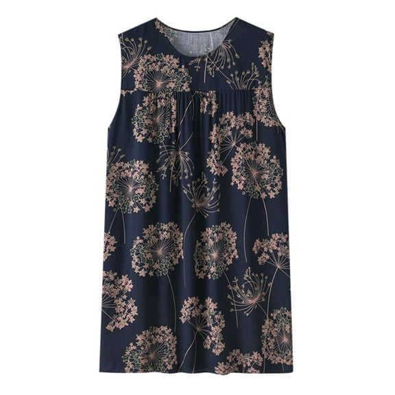 Toimothcn Fashion Nightgown For Lady Women Summer Casual Floral Geometric Printed Sleeveless Nightgown Breathable Loose Fit Homewear Vest Dress Comfy Womens Clothes