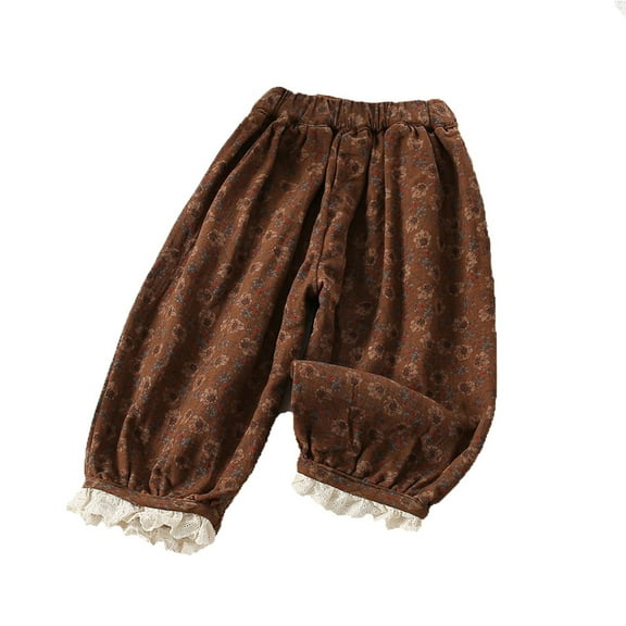 Toimothcn Girl'S Pants Casual Floral Printed Lace Pants Wide Leg Stretchy Waist Soft Fashion Trousers 18-24 Months