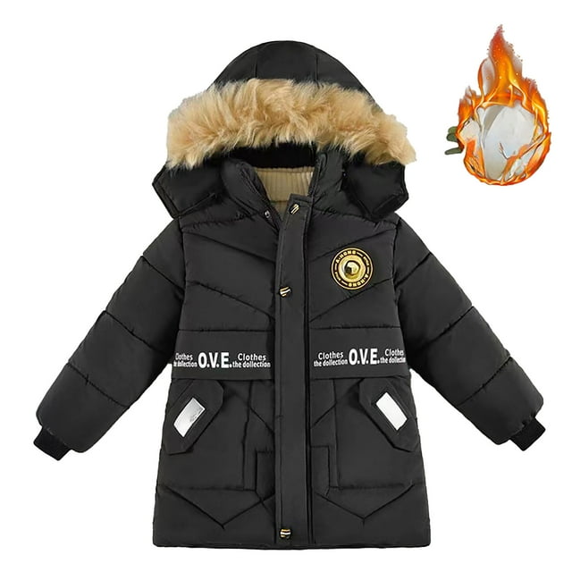 Toimothcn Girl'S Puffer Jacket Fashion Letter Printed Long Sleeve Hooded Down Jacket Hooded Thickened Warm Loose Fit Zipper Up Winter Coat Comfy Girls Clothing
