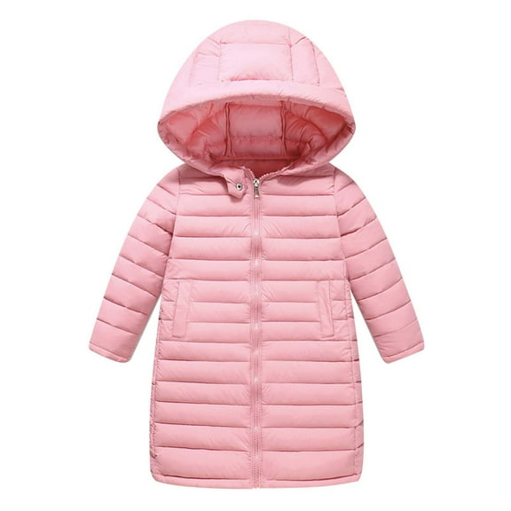 Toimothcn Girl'S Puffer Jacket Simple Solid Color Long Sleeve Hooded Down Jacket Hooded Thickened Warm Loose Fit Zipper Up Winter Coat Comfy Girls Clothing
