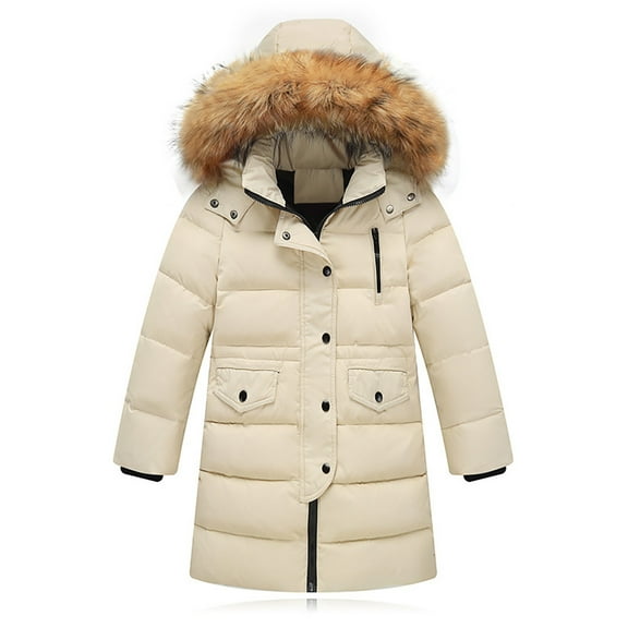 Toimothcn Girl'S Puffer Jacket Simple Solid Color Long Sleeve Hooded Down Jacket Hooded Thickened Warm Loose Fit Zipper Up Winter Coat Comfy Girls Clothing