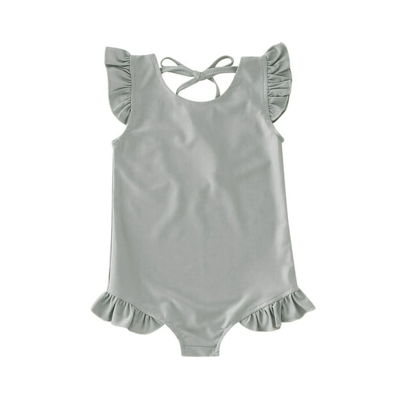 Toimothcn Girl's Bathing Suit Sleeveless Casual Solid Color One Peice Bathing Suit Quickly Dry Cover Up Swimwear 18-24 Months