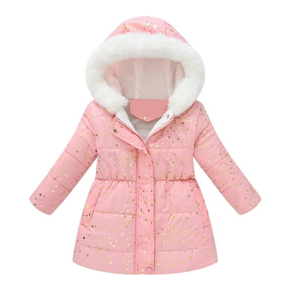 Toimothcn Toddler Girls Puffer Jacket Fashion Love Heart Printed Long Sleeve Hooded Down Jacket Hooded Thickened Warm Loose Fit Zipper Up Windproof Winter Coat Comfy Girls Clothing