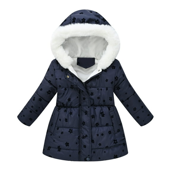 Toimothcn Girls Winter Jacket Fashion Star Printed Long Sleeve Hooded Down Jacket Hooded Thickened Warm Loose Fit Zipper Up Windproof Winter Coat Comfy Girls Clothing