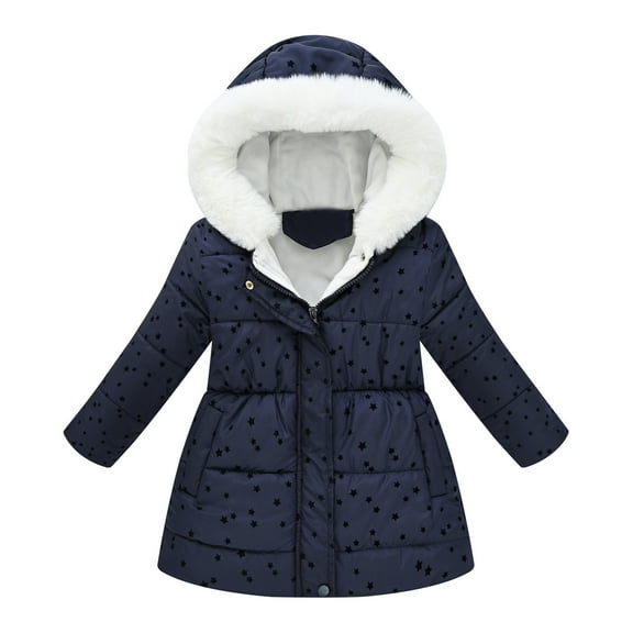 Toimothcn Girls Winter Jacket Fashion Star Printed Long Sleeve Hooded Down Jacket Hooded Thickened Warm Loose Fit Zipper Up Windproof Winter Coat Suitable Winter Dailywear