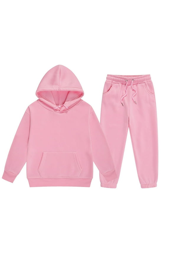 Kids Boys Girls Clothes Sets Long Sleeve Simple Solid Color Sports Hoodies Pants Spring 2Pcs Outfit Sets Comfortable Loose Fit Clothing Set Suitable For Dailywear