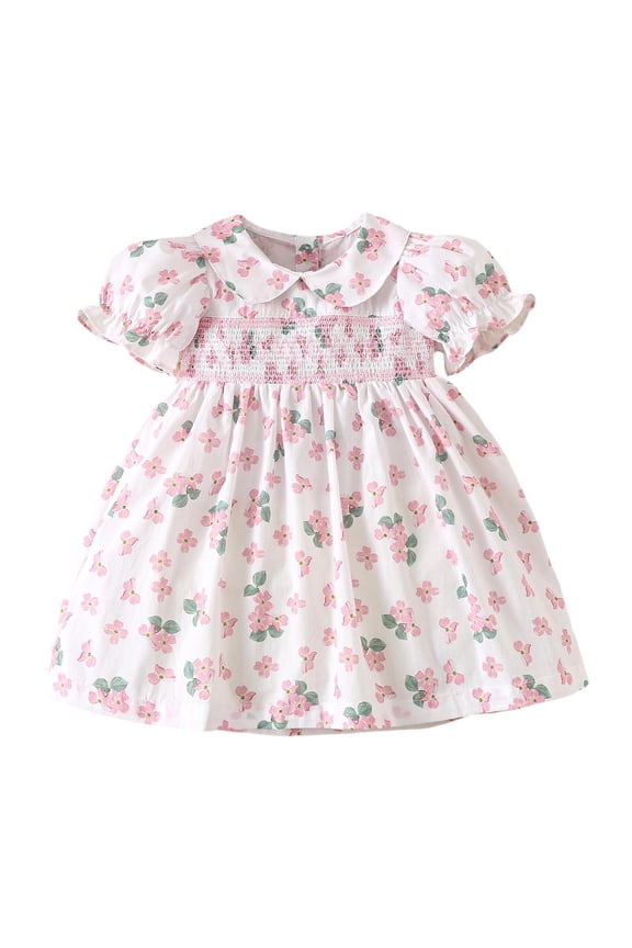 Kids Girl'S Dresses Puff Sleeve Cute Sweet Floral Printed Dress Soft Breathable Loose Summer Princess Dresses Cool Girl'S Dailywear