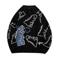 thumbnail image 1 of Toimothcn Leisure Sweater For Men Autumn Winter Oversized Cartoon Dinosaur Printed Sweaters Casual Loose Fit Versatile Round Neck Knitwear Comfy Men's Clothes, 1 of 8