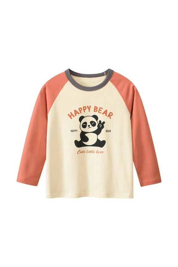 Leisure Tee Shirts For Boy Cute Cartoon Bear Printed Fall Long Sleeve Pullover T Shirts Crew Neck Comfortable Loose Fit Shirt Tops Comfy Toddlers Clothing