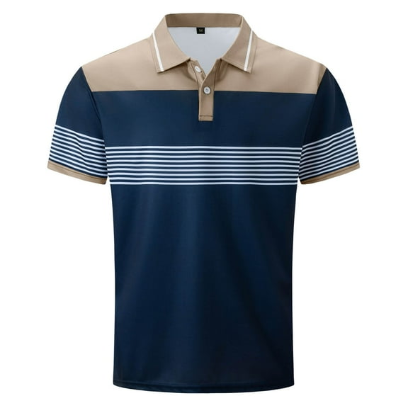Toimothcn Men'S Polo Shirts Lapel Short Sleeve Casual Striped Polo Shirts Zipper Up Breathable Loose Fit Sports Shirts Comfy Men'S Clothes