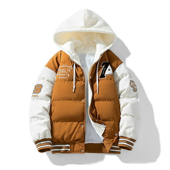 Toimothcn Men's Padded Jacket Warm Loose Fit Trend Fashion Windproof Simple Solid Color Thickened Hooded Puffer Jacket Comfy Men's Outfoor Clothes
