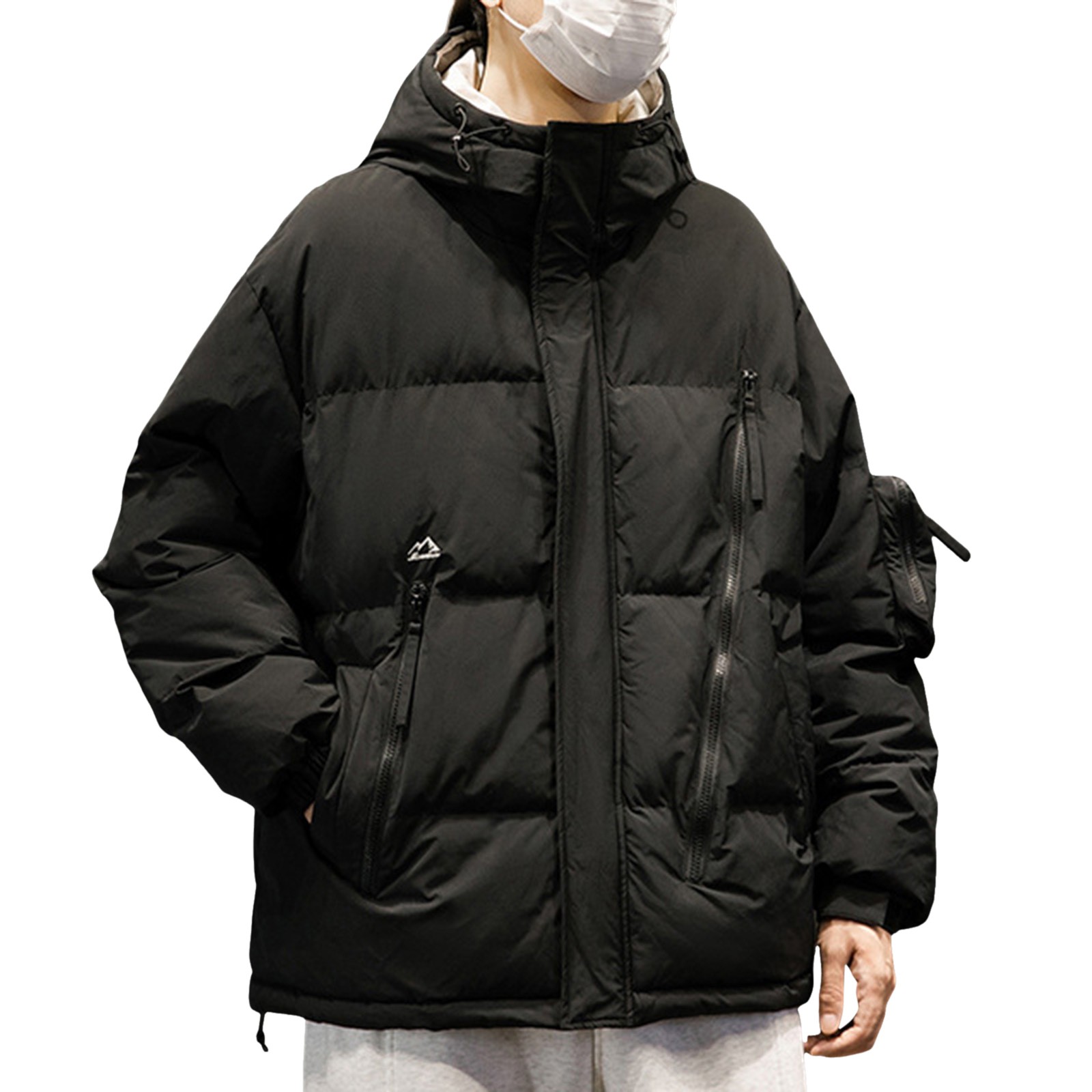 Toimothcn Men s Padded Jacket Winter Solid Color Hiking Hooded Outdoor Jackets Stand Collar Warm Loose Fit Thickened Windbreaker Padded Jacket Comfy Men s Outfoor Clothes Walmart