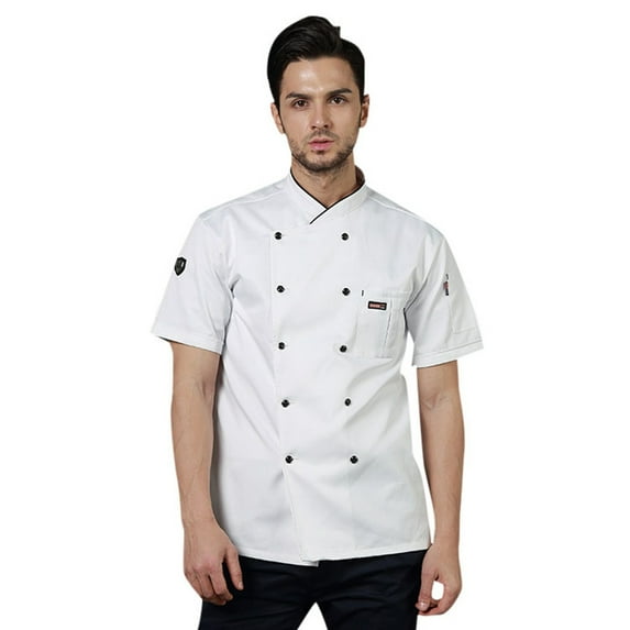 Toimothcn Men's Shirt Chefs Jacket Unisex Short Sleeve Contrasting Red Buttons Braethable Loose Fit Chefs Shirts Comfy Kitchen Clothes