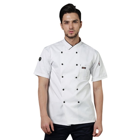 Toimothcn Men's Shirt Chefs Jacket Unisex Short Sleeve Contrasting Red Buttons Braethable Loose Fit Chefs Shirts Comfy Kitchen Clothes