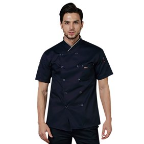 Toimothcn Men's Shirt Chefs Jacket Unisex Short Sleeve Contrasting Red Buttons Braethable Loose Fit Chefs Shirts Suitable For Kitchen