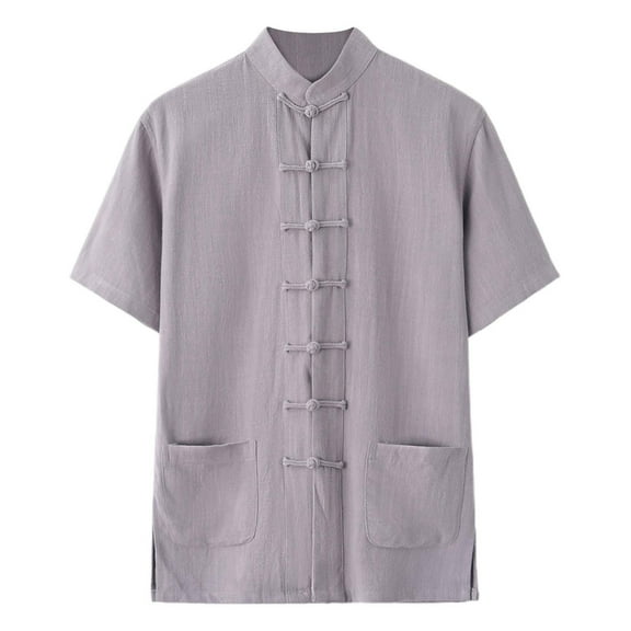 Toimothcn Men's Shirt Linen Short Sleeved Shirt Classical Casual Solid Color Shadowboxing Training Shirt Comfortable Loose Shirt Tops Comfy Mens Dailywear