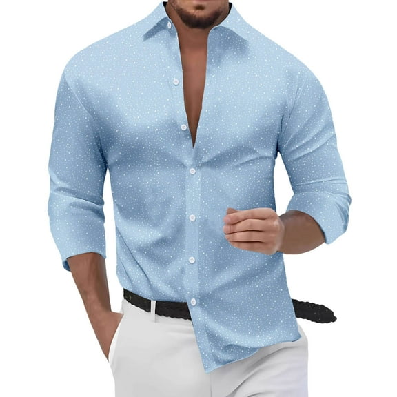 Toimothcn Men's Shirt Long Sleeve Lapel Shirt Casual Dot Prints Holiday Cardigan Shirt Tops Comfortable Loose Tee Tops Suitable For Dailywear