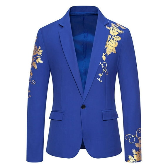 Toimothcn Men's Sports Blazers Autumn Winter Casual Slim Fit Suit Jacket Gold Floral Embroidery Business Lapel Two Button Warm Blazer Leisure Mens Clothes