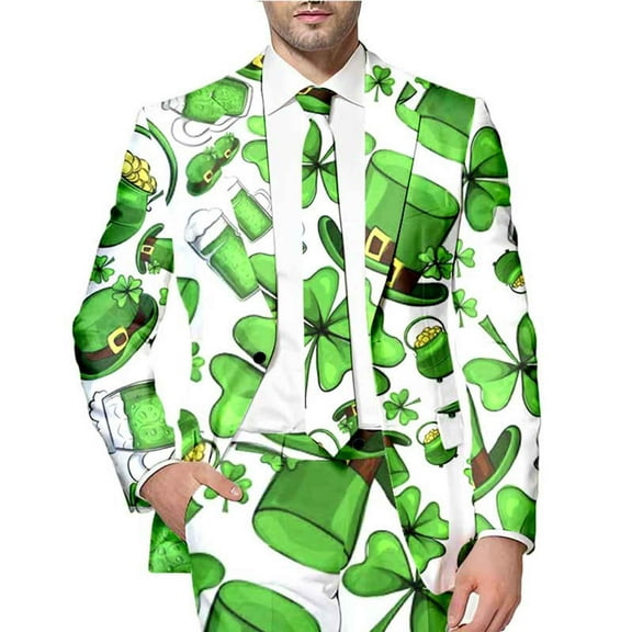 Toimothcn Men's Sports Blazers Fashion Green Four-Leaf Clover Printed Blazers Oversized Warm Slim Fit One Button Lapel Funny Festival Performance Suit Jacket Leisure Mens Clothes