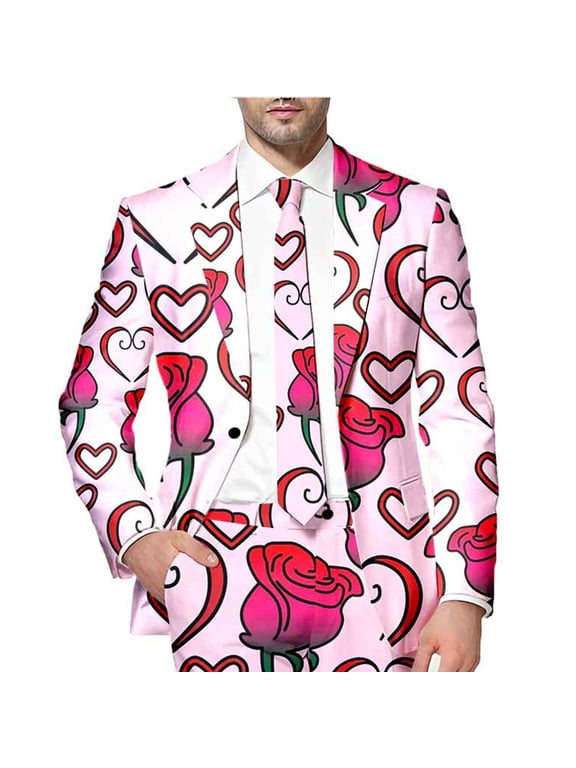 Men's Sports Blazers Romantic Valentine Day Love Heart Printed Blazers Oversized Warm Slim Fit One Button Funny Festival Performance Suit Jacket Comfy Mens Dailywear