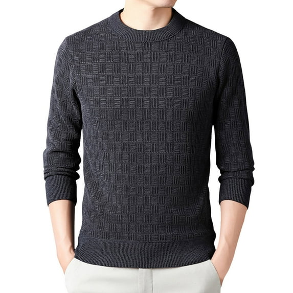 Toimothcn Men's Sweater Autumn Winter Round Neck Casual Knit Versatile Fashion Soft Sweater Casual Jacquard Bottom Sweater Comfy Mens Clothing