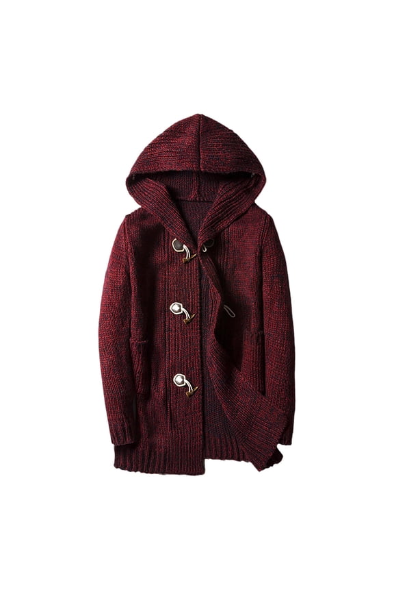 Men's Sweater Casual Long Length Hooded Sweater Coat Thickened Buttons Up Oversized Warm Loose Fit Coat Knitwear Mens Dailywear