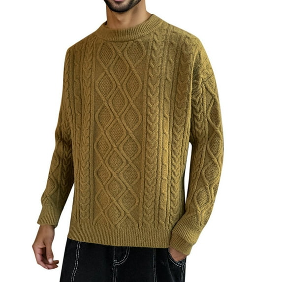 Toimothcn Men's Sweater Oversized Knit Sweater Solid Vintage Pullover Sweater Unisex Woven Crewneck Knitted Sweaters Mens Dailywear