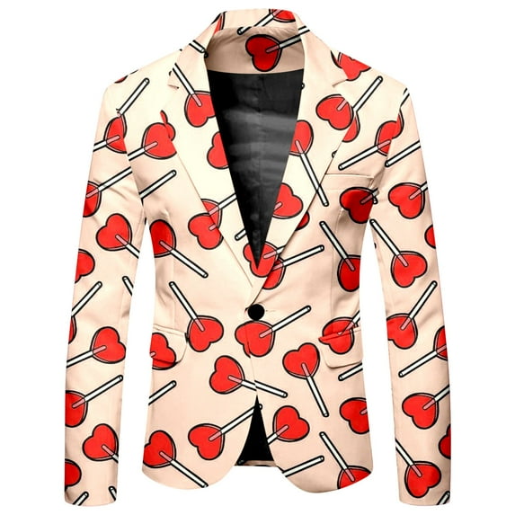 Toimothcn Mens Blazer Jacket Fashion Valentine Day Love Heart Printed Blazers Oversized Warm Slim Fit One Button Funny Festival Performance Suit Jacket Comfy Men's Clothing