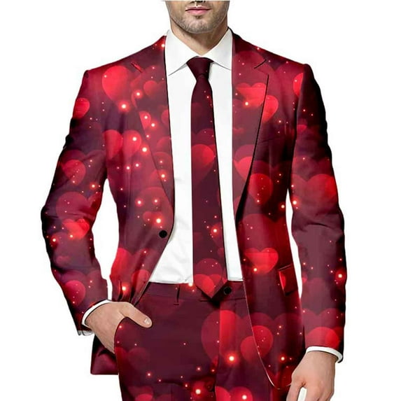 Toimothcn Mens Blazer Jacket Romantic Valentine Day Love Heart Printed Blazers Oversized Warm Slim Fit One Button Funny Festival Performance Suit Jacket Comfy Men's Clothing