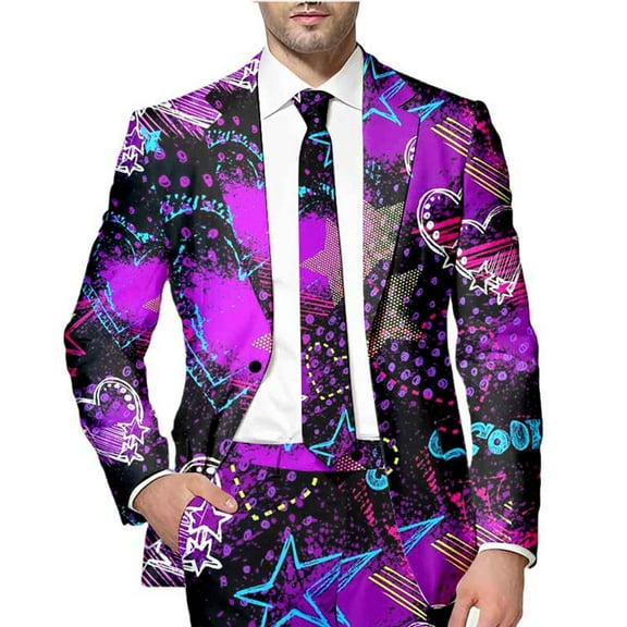 Toimothcn Mens Blazer Jacket Romantic Valentine Day Love Heart Printed Blazers Oversized Warm Slim Fit One Button Funny Festival Performance Suit Jacket Comfy Men's Clothing