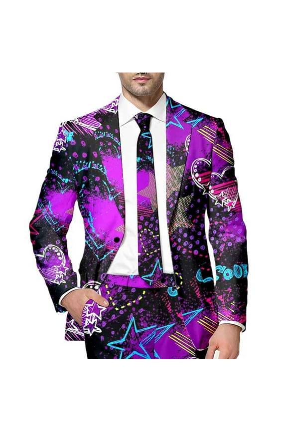 Mens Blazer Jacket Romantic Valentine Day Love Heart Printed Blazers Oversized Warm Slim Fit One Button Funny Festival Performance Suit Jacket Comfy Mens Dailywear