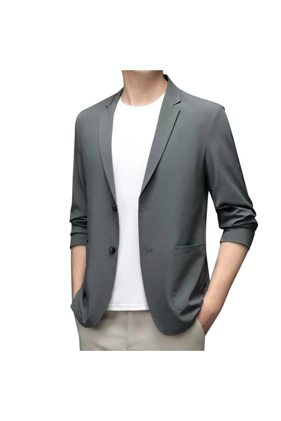 Mens Blazer Jacket Spring Summer Lightweight Solid Color Suit Jacket Casual Stretch Slim Fit Two Button Handsome Sport Blazer Comfy Mens Dailywear