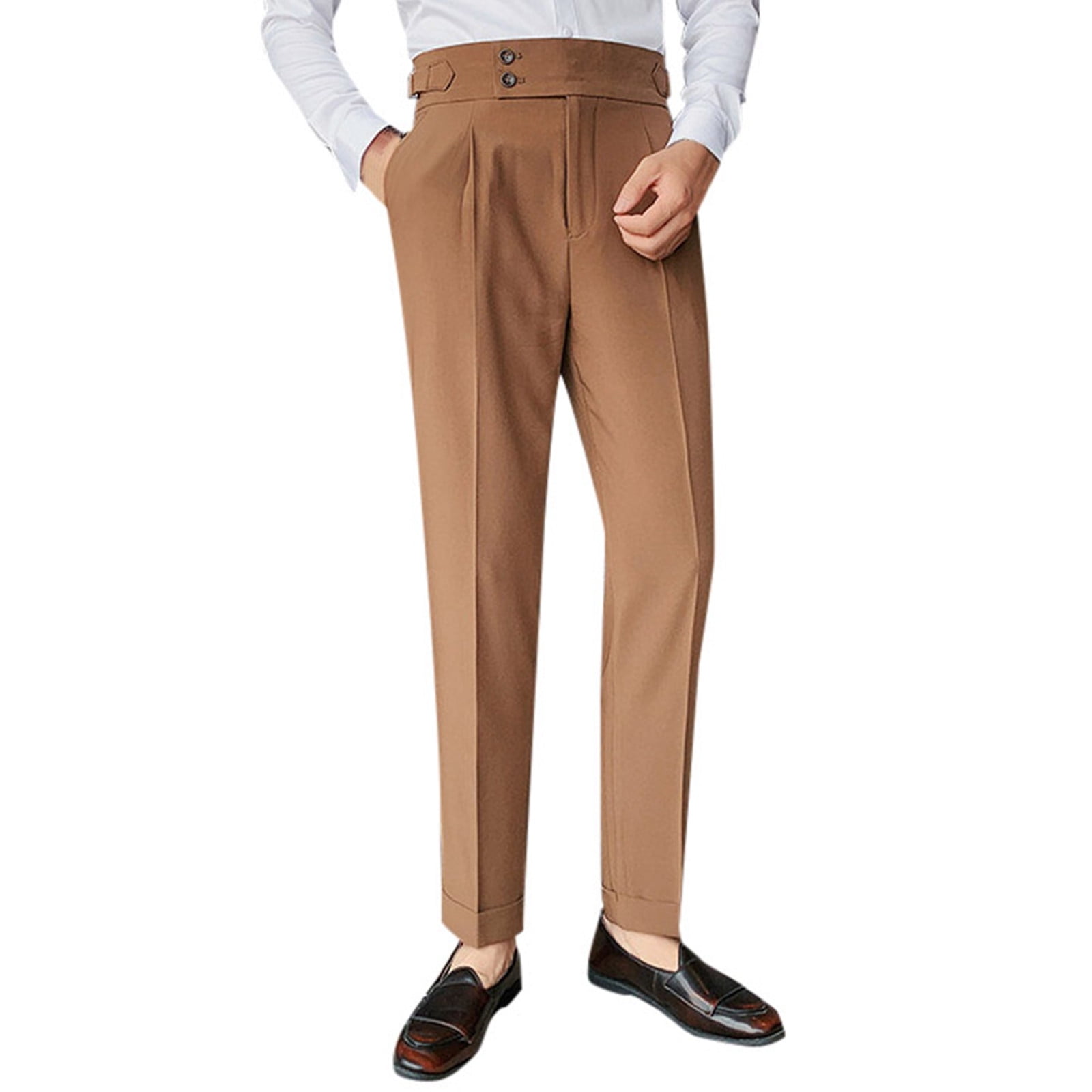 Toimothcn Mens Dress Pants Casual Solid Color Suit Pants Loose Fit Wide ...