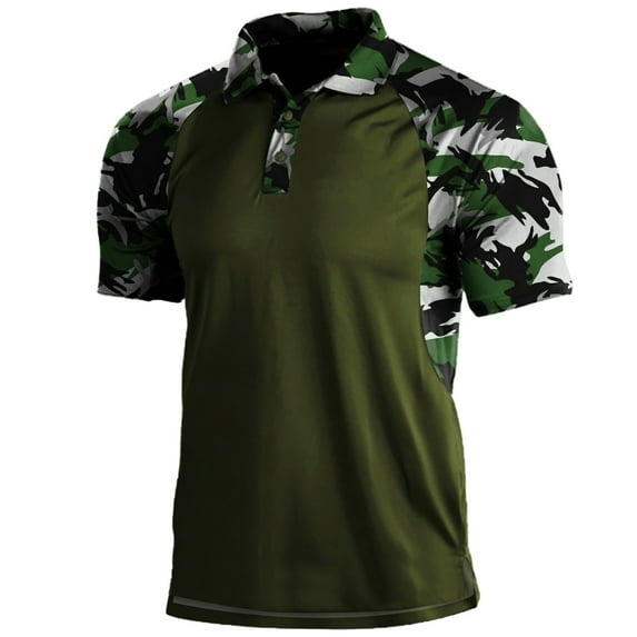 Toimothcn Mens Polo Shirts Lapel Short Sleeve Casual Camouflage Printed Polo Shirts Buttons Up Breathable Loose Fit Sports Shirts Comfy Men'S Clothes