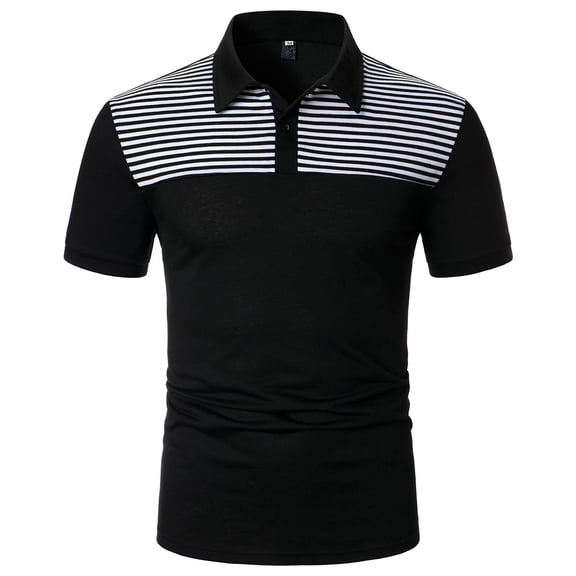 Toimothcn Mens Polo Shirts Lapel Short Sleeve Casual Striped Preppy Polo Shirts Buttons Up Breathable Loose Fit Sports Shirts Comfy Golf Shirts