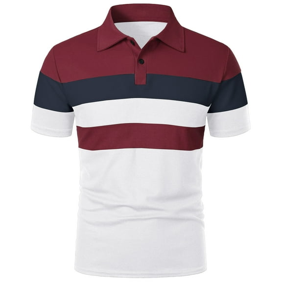 Toimothcn Mens Polo Shirts Lapel Short Sleeve Casual Striped Printed Polo Shirts Buttons Up Breathable Loose Fit Training Sports Shirts Suitable For Outdoor Sports