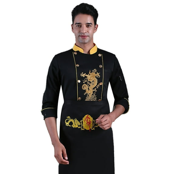 Toimothcn Mens Shirts Chefs Jacket Unisex Long Sleeve Contrasting Red Buttons Braethable Loose Fit Chefs Shirts Suitable For Kitchen