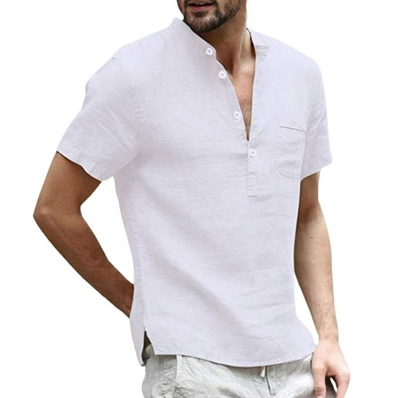 Toimothcn Mens Shirts Short Sleeve Simple Solid Color Buttons Up Shirts Soft Breathable Loose Fit Shirt Tops Comfy Men'S Dailywear