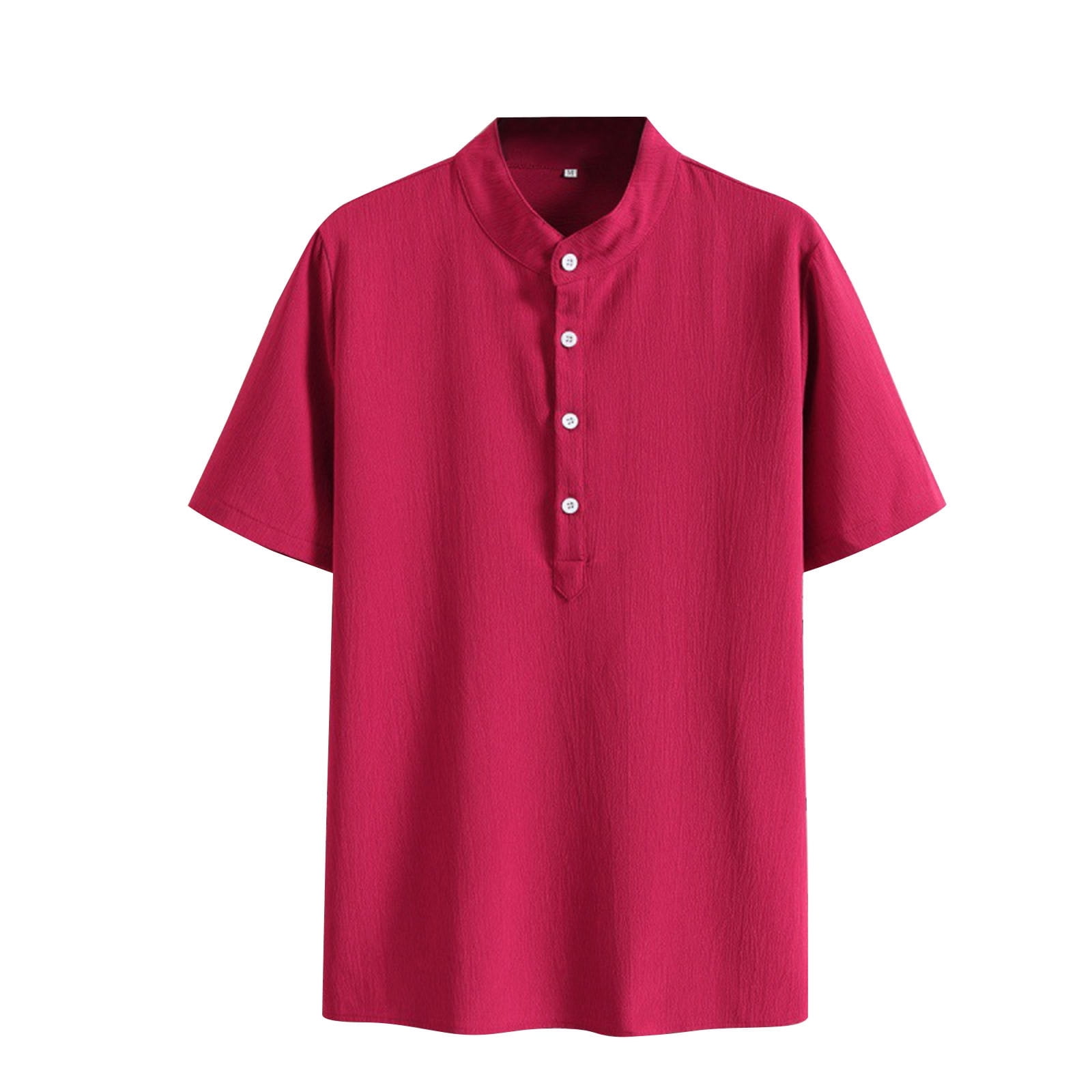 O T Button Neck Simple Spring Solid Coffee Mens Cotton Shirts