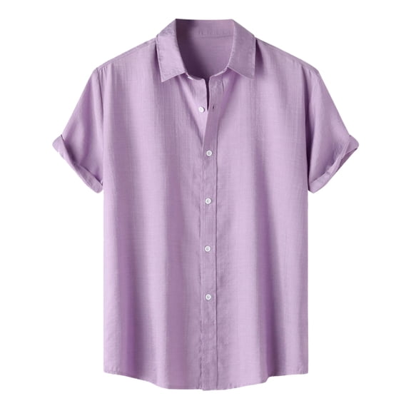Toimothcn Mens Shirts Short Sleeve Simple Solid Color Buttons Up Shirts Soft Breathable Loose Fit Shirt Tops Comfy Men'S Dailywear