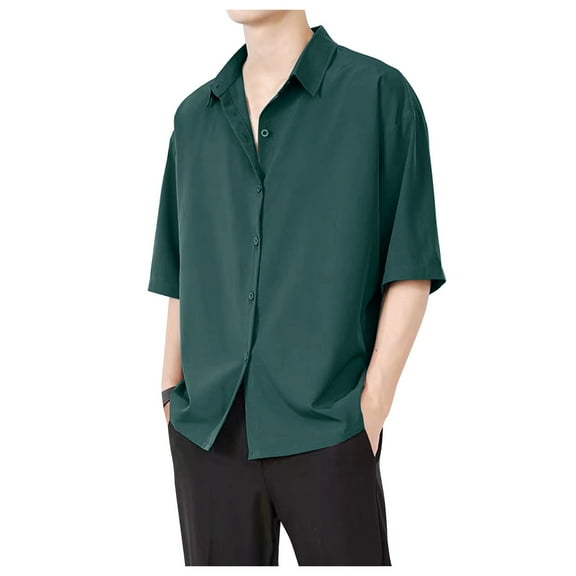 Toimothcn Mens Shirts Short Sleeve Simple Solid Color Buttons Up Shirts Soft Breathable Loose Fit Shirt Tops Comfy Men'S Dailywear