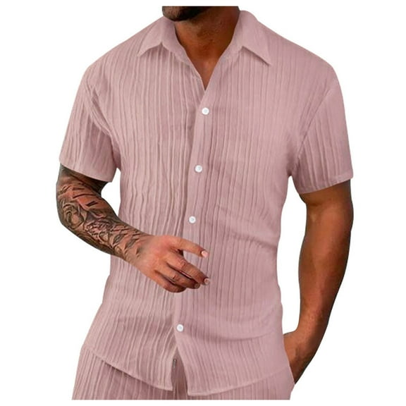 Toimothcn Mens Shirts Short Sleeve Simple Solid Color Buttons Up Shirts Soft Breathable Loose Fit Shirt Tops Suitable For Dailywear