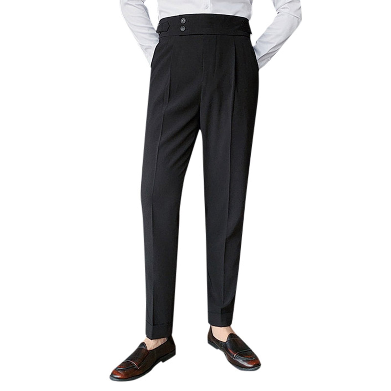 Toimothcn Mens Suit Pants Casual Solid Color Suit Pants Loose Fit Wide ...