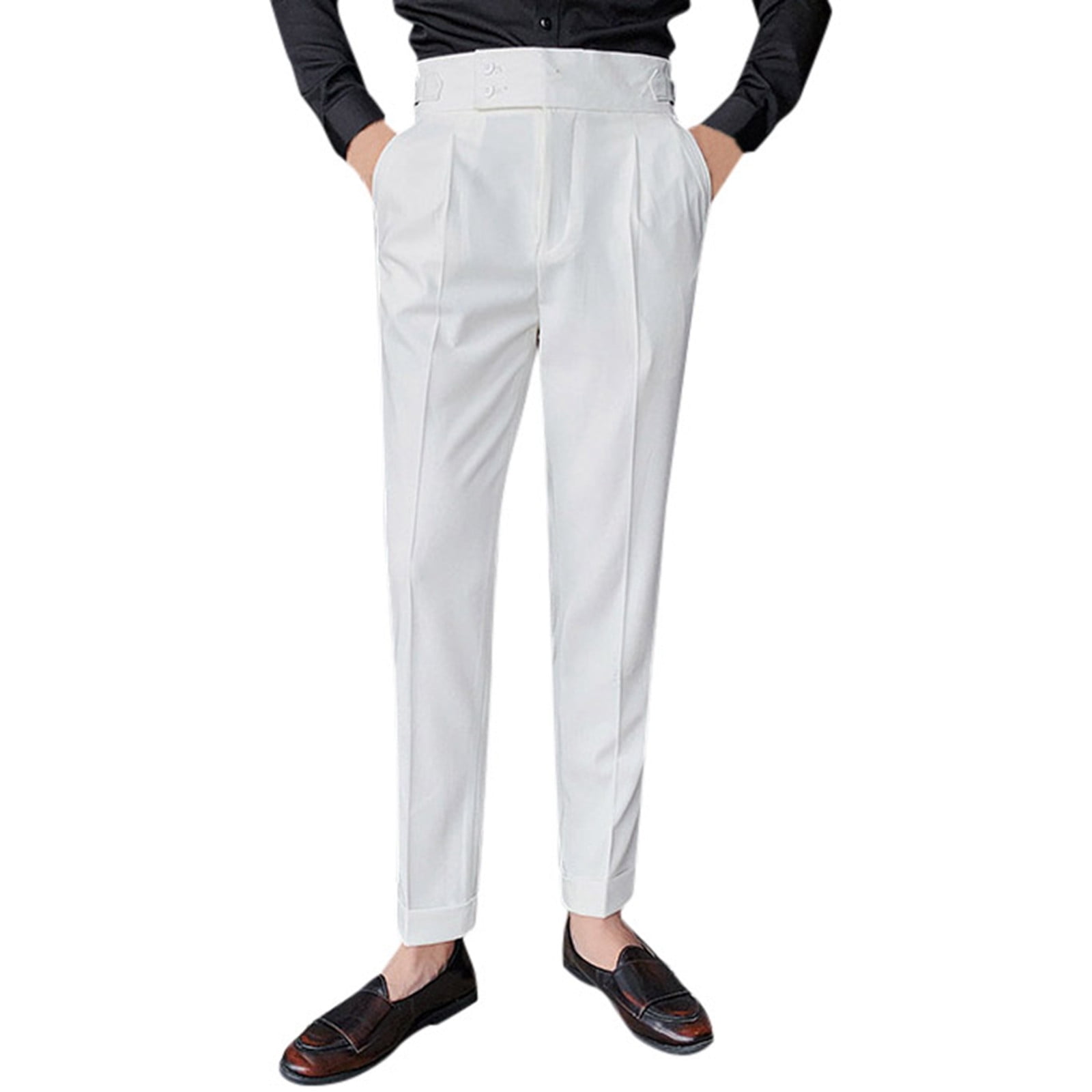 Loose Belted Solid Color Zipper Suit Pants Trousers