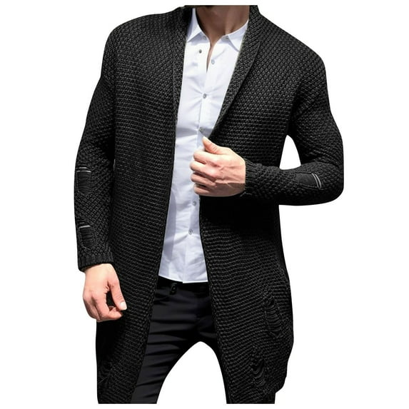 Toimothcn Mens Sweater Casual Long Length Sweater Coat Simple Solid Color Oversized Warm Loose Fit Knit Cardigan Coat Suitable For Dailywear