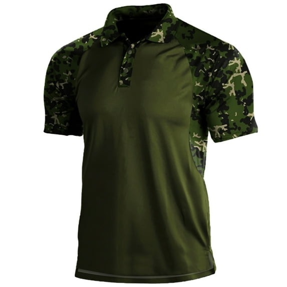 Toimothcn Polo Shirts For Men Lapel Short Sleeve Casual Camouflage Printed Polo Shirts Buttons Up Breathable Loose Fit Sports Shirts Comfy Golf Shirts