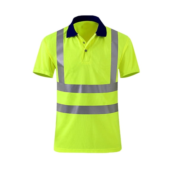 Toimothcn Safety Shirts For Men High Visibility Polo Shirts For Men Pullover Reflective Short Sleeve Tee Shirts Tops Yellow S