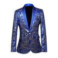thumbnail image 1 of Toimothcn Suit Jacket For Men Autumn Winter Casual Slim Fit Suit Jacket Gold Floral Embroidery Sequins Business Lapel Two Button Stage Performance Blazer Comfy Men's Clothing, 1 of 4